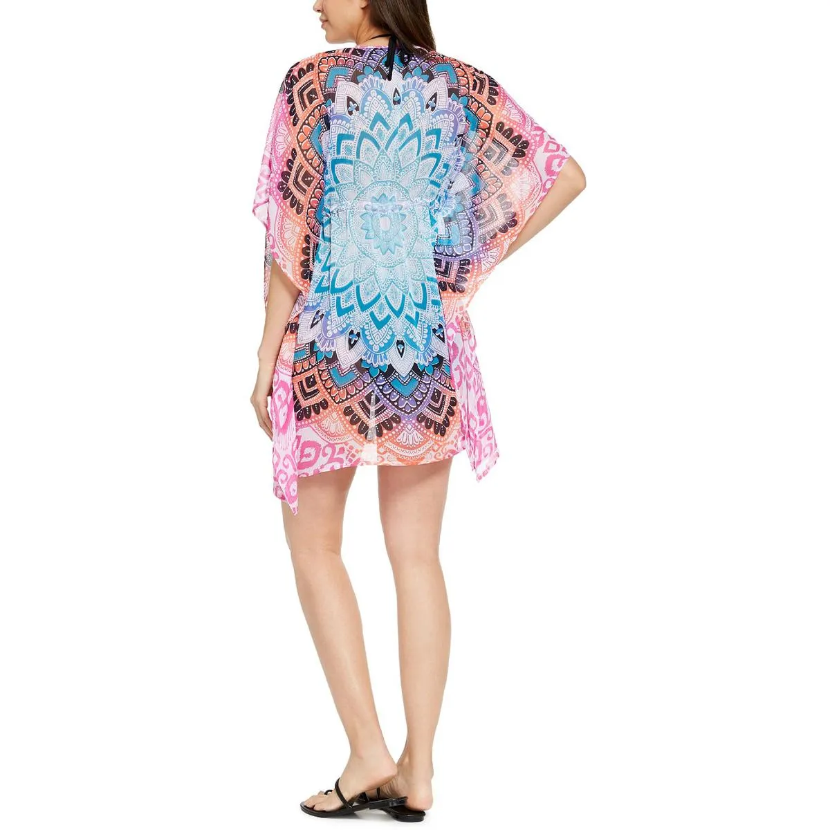 Womens Printed Embellished Caftan Swim Cover-Up