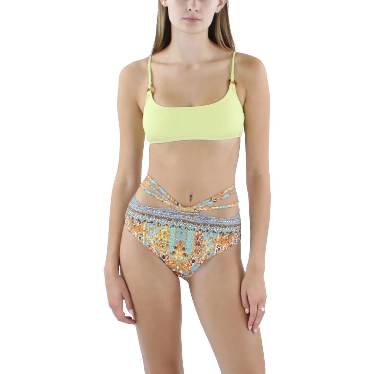 Womens Ribbed Embellished Bikini Swim top