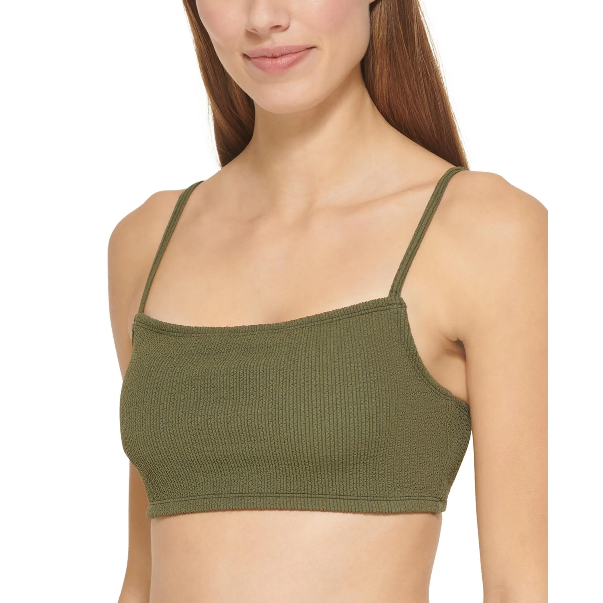 Womens Ribbed Solid Bikini Swim top