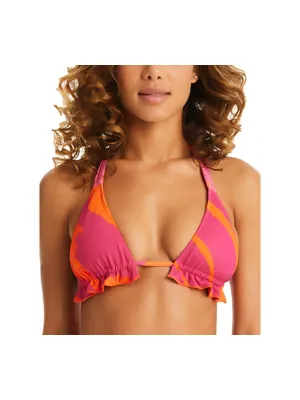 Womens Stripped Ruffled Bikini Swim top