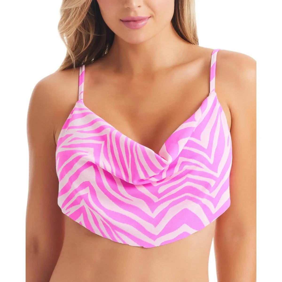 Womens Zebra Print Drapey Bikini Swim top