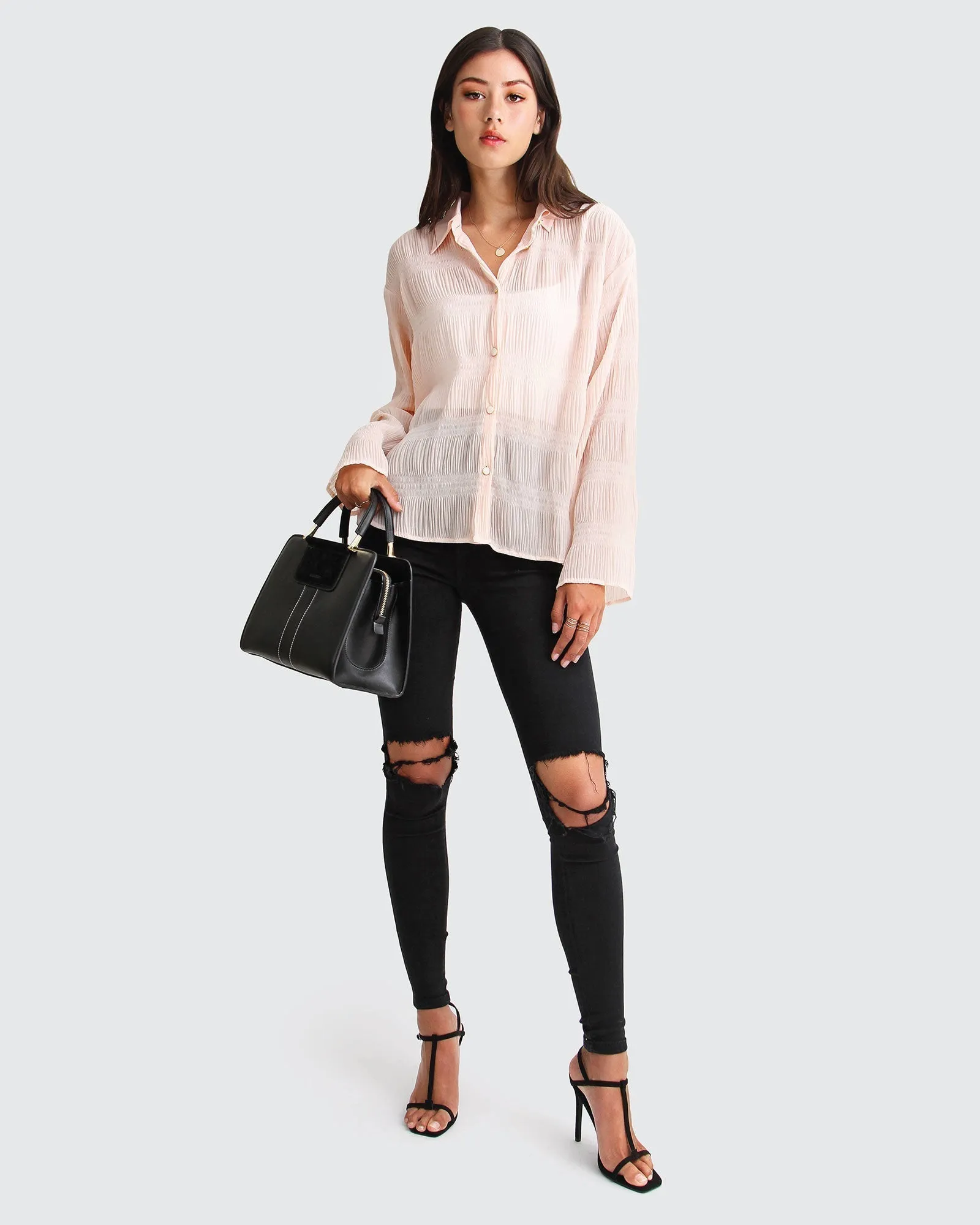 Yoko Shirred Chiffon Blouse  - Blush