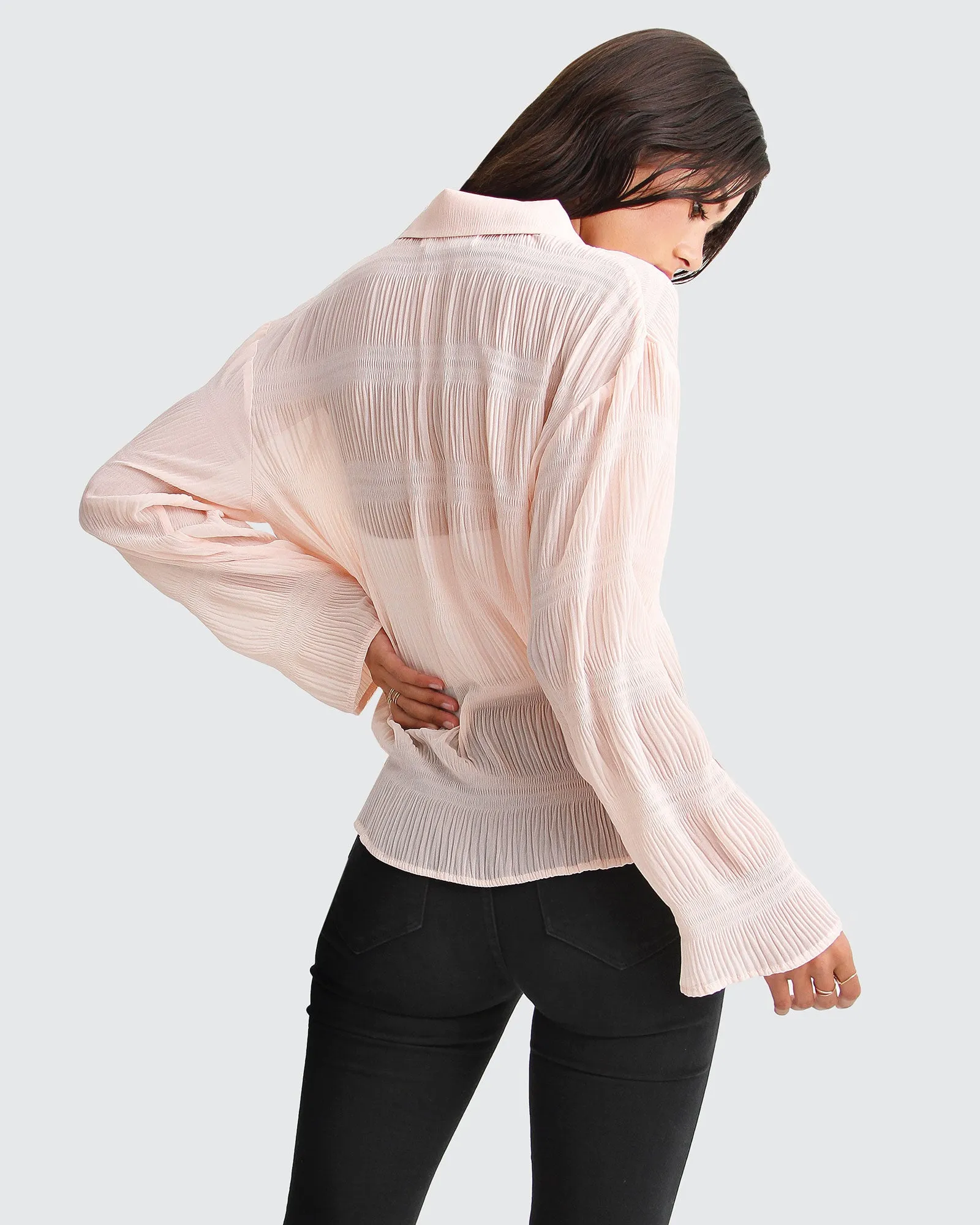 Yoko Shirred Chiffon Blouse  - Blush