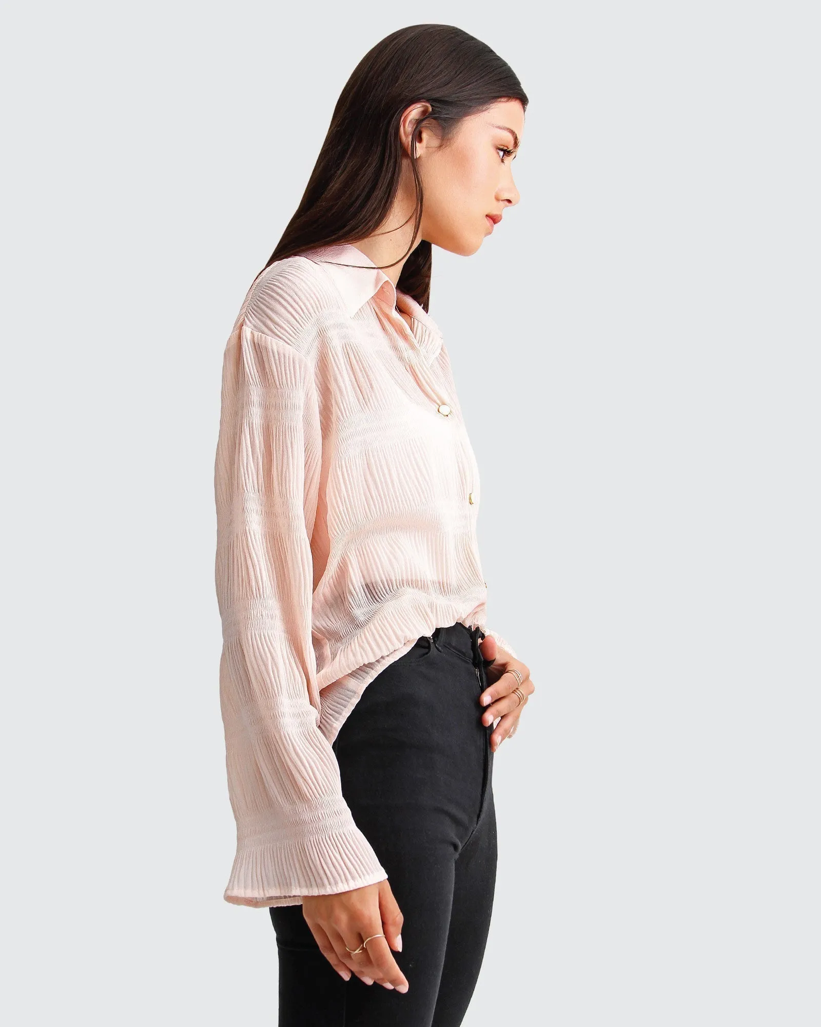 Yoko Shirred Chiffon Blouse  - Blush