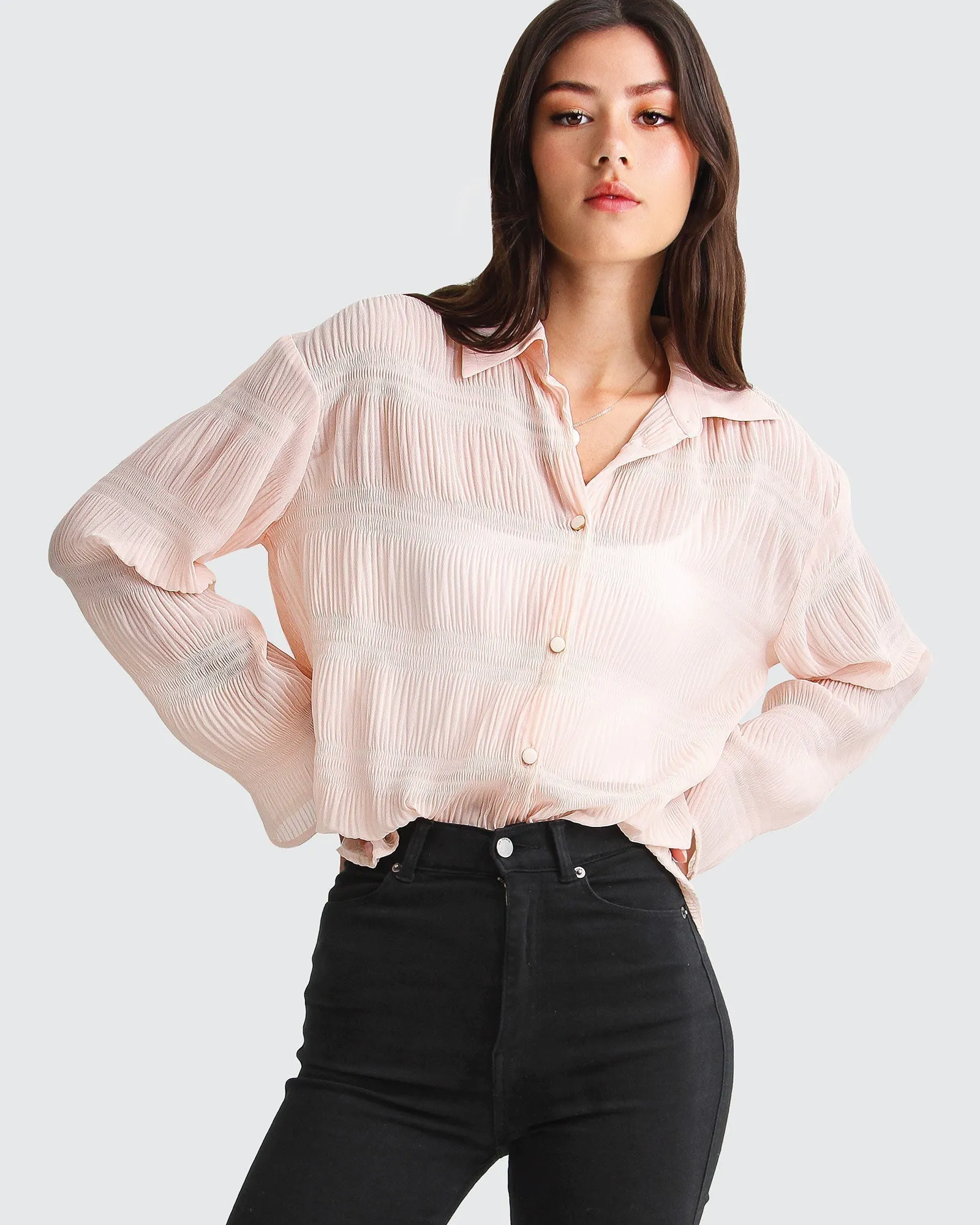 Yoko Shirred Chiffon Blouse  - Blush