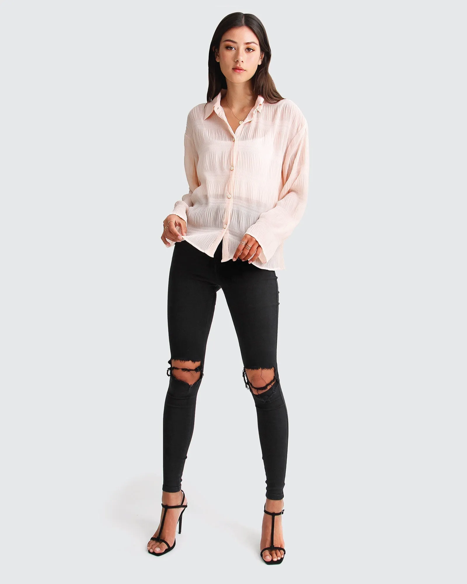 Yoko Shirred Chiffon Blouse  - Blush