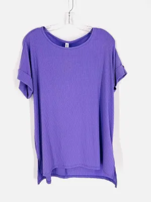 Zenana Size L Lavender Ribbed Tops Top-Short Sleeve