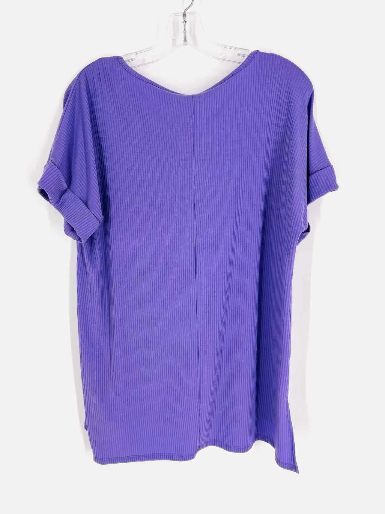 Zenana Size L Lavender Ribbed Tops Top-Short Sleeve